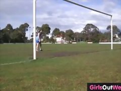 Pigtailed lesbian soccer player gets her hairy cunt licked 
