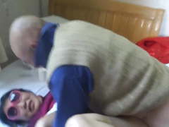 Chinese granny is having fun with grandpa
