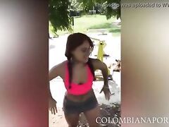 Colombian teen working out nude
