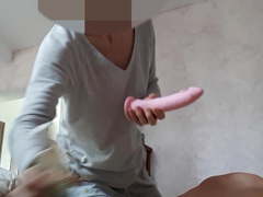 Wife fucks her man's ass with a dildo