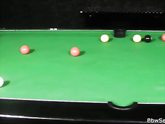 Cheating plump in fishnets on the pool table