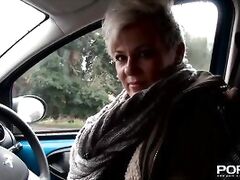 Chesty mature Bree pissing in public