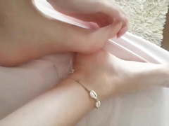Petite college girl dancing and show her feet and soles