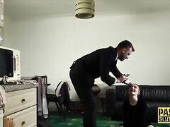 Skinny bound submissive deep throats