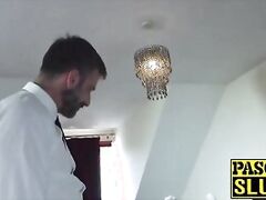 Hardfucked Brit MILF with massive boobs gets fed with jizz