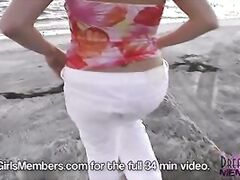 Freaky Blonde Naked On The Beach & Pantyhose Play