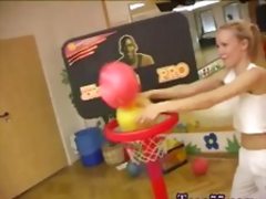 Pale teen gangbang Cindy and Amber banging each other in the gym
