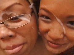 Asian schoolgirls double blowjob and facial