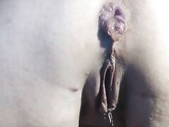 Doggy pissing and anal beads pushing
