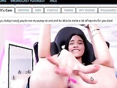 horny latina edges to squirt with legs up on cam