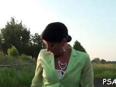 Milf pee outdoor and riding a big co  celine noiret