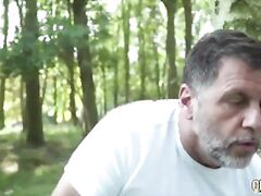 Amateur teens watch grandpa and both fuck him hard