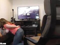 Sucked off Playing XBOX. Britney Swallows Gamer Oral & Huge Swinging Tits