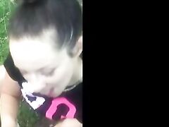 Student sucks my cock while in the woods