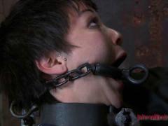 Master removes gags from slaves mouth to suck him BDSM