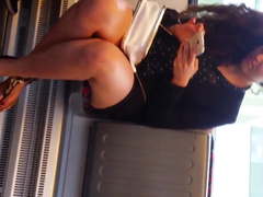 Arab beauty on the train - sexy legs and feet - curly hair